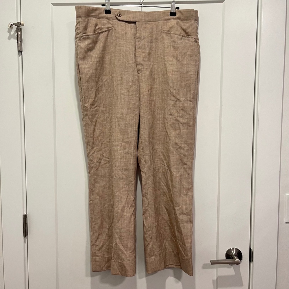 Vintage Sansabelt Jaymar Slacks Tan Textured Beltless Dress Pants Mens 36x28